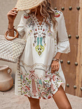 EMERY ROSE Floral Print V Neck Flounce Sleeve Smock Dress